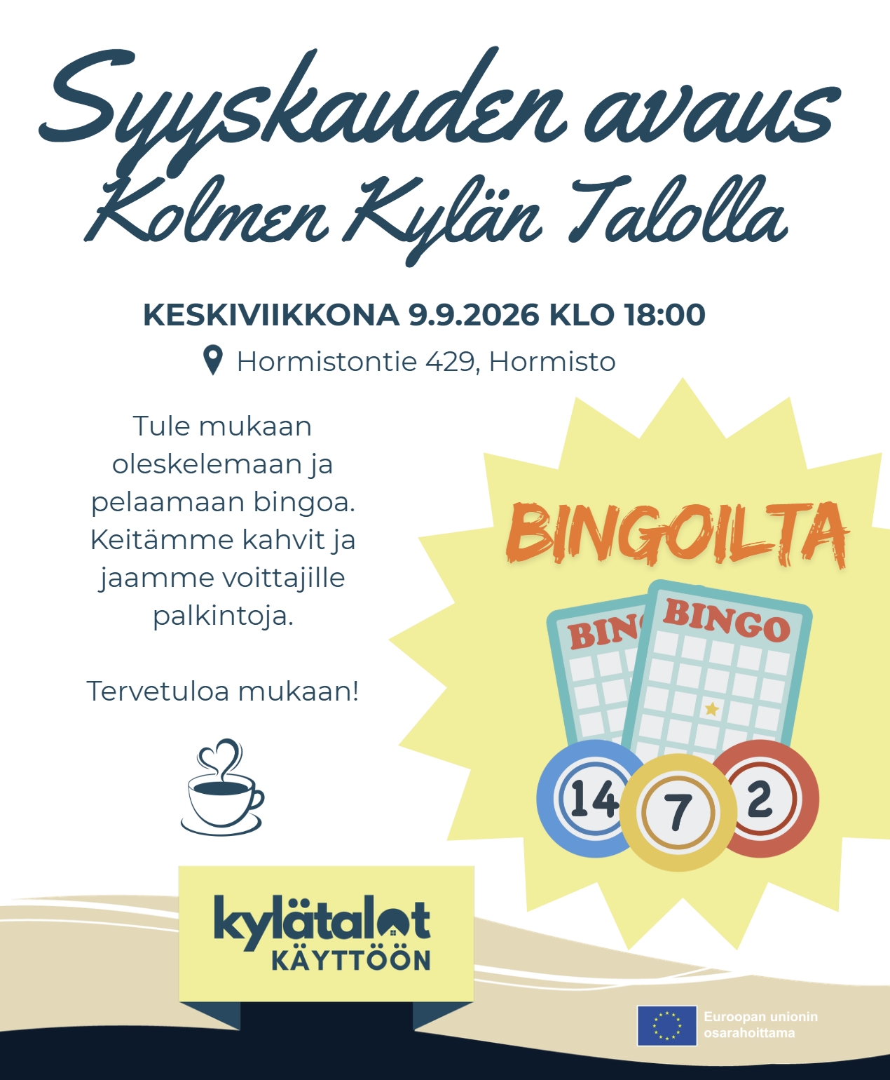 Avoimet ovet tänään Kolmen Kylän Talolla klo 18. Tule tutustumaan taloon, sen historiaan ja yhdistykseen,…