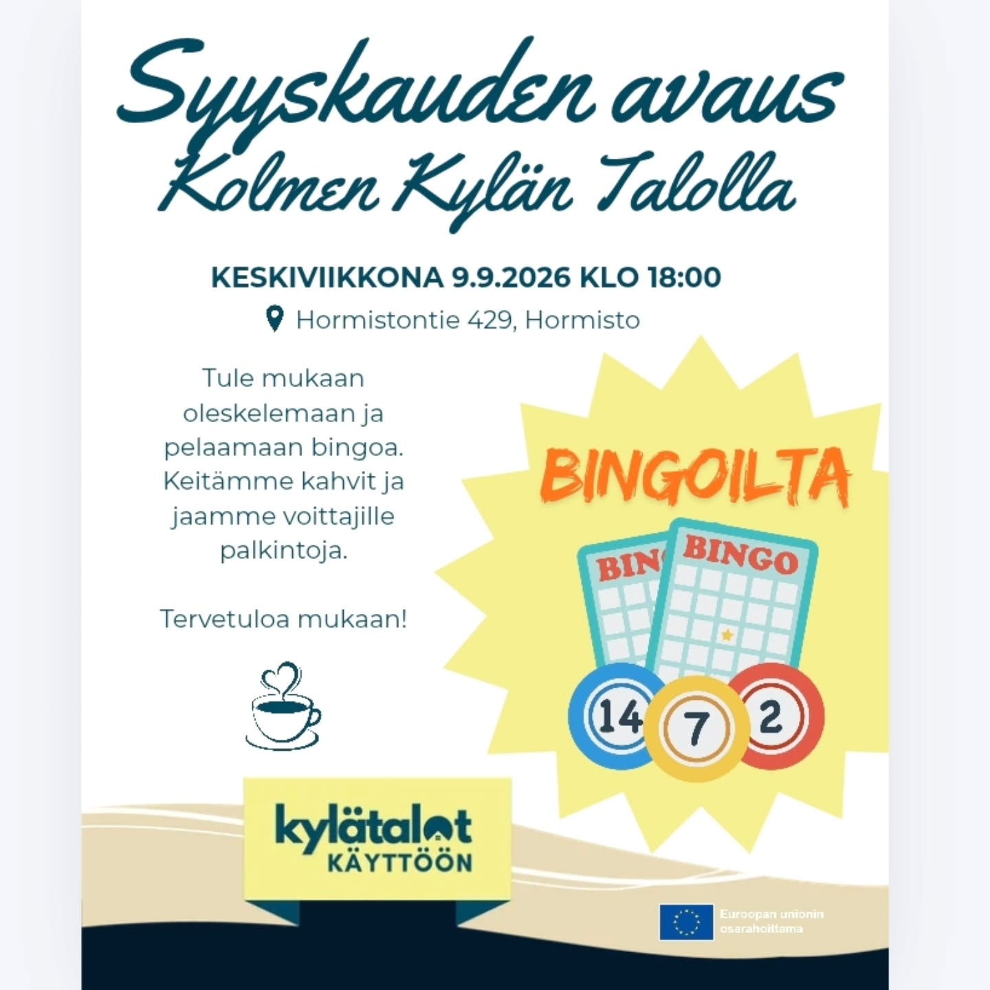 Kutsu bingoiltaan 9.9 klo 18! Keitetään kahvit, oleskellaan rennosti ja pelataan bingoa. Parhaille luvassa palkintoja!…